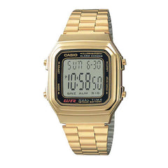 Casio Vintage Digital Unisex Watch Gold-Plated Case, Gold-Plated Dial & Gold-Plated Stainless Steel Band | A178WGA-1ADF