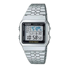 Casio Vintage Digital Unisex Watch Silver Case, Black Dial & Silver Stainless Steel Band | A500WA-1DF