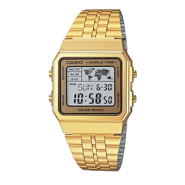 Casio Vintage Digital Unisex Watch Gold-Plated Case, Gold Dial & Gold-Plated Stainless Steel Band | A500WGA-9DF