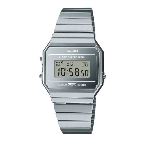 Casio Vintage Digital Unisex Watch Silver Case, Silver Dial , Silver Stainless Steel Band | A700WEV-7ADF