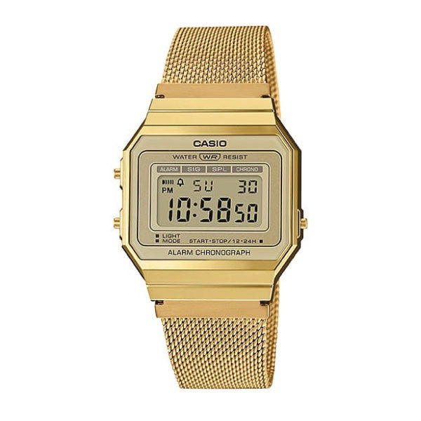 Casio Digital Watch – Gold Case, Champagne Dial & Mesh Bracelet | A700WMG-9ADF