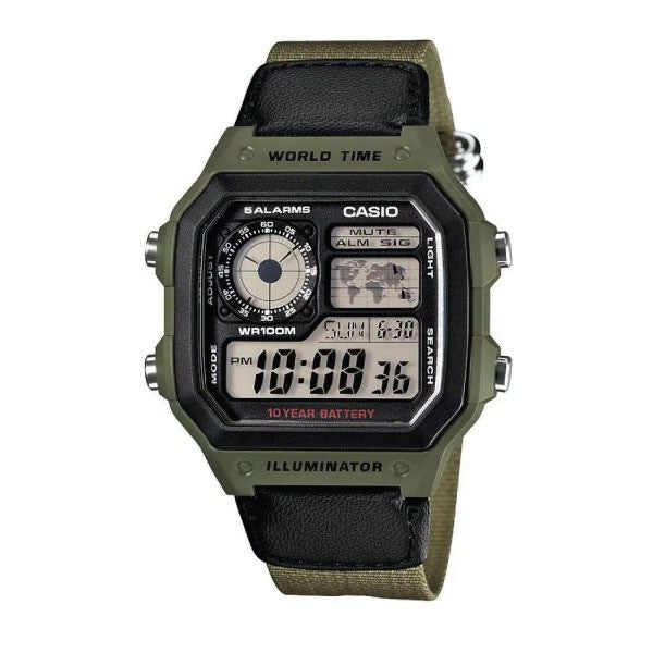 Casio Digital Watch – Green Case & Cloth Strap | AE-1200WHB-3BVDF