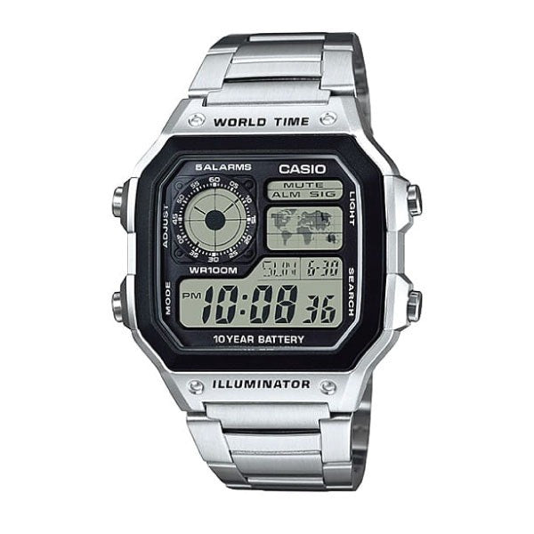 Casio Digital Watch – Beige Case & Brown Leather Strap | AE-1200WHL-5AVDF