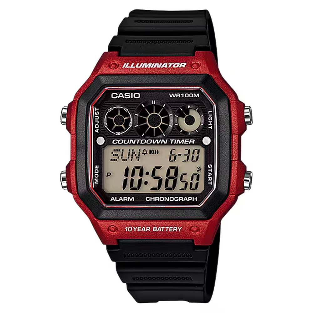 Casio Digital Men Watch Red Case, Black Dial , Black Resin Band | AE-1300WH-4AVDF
