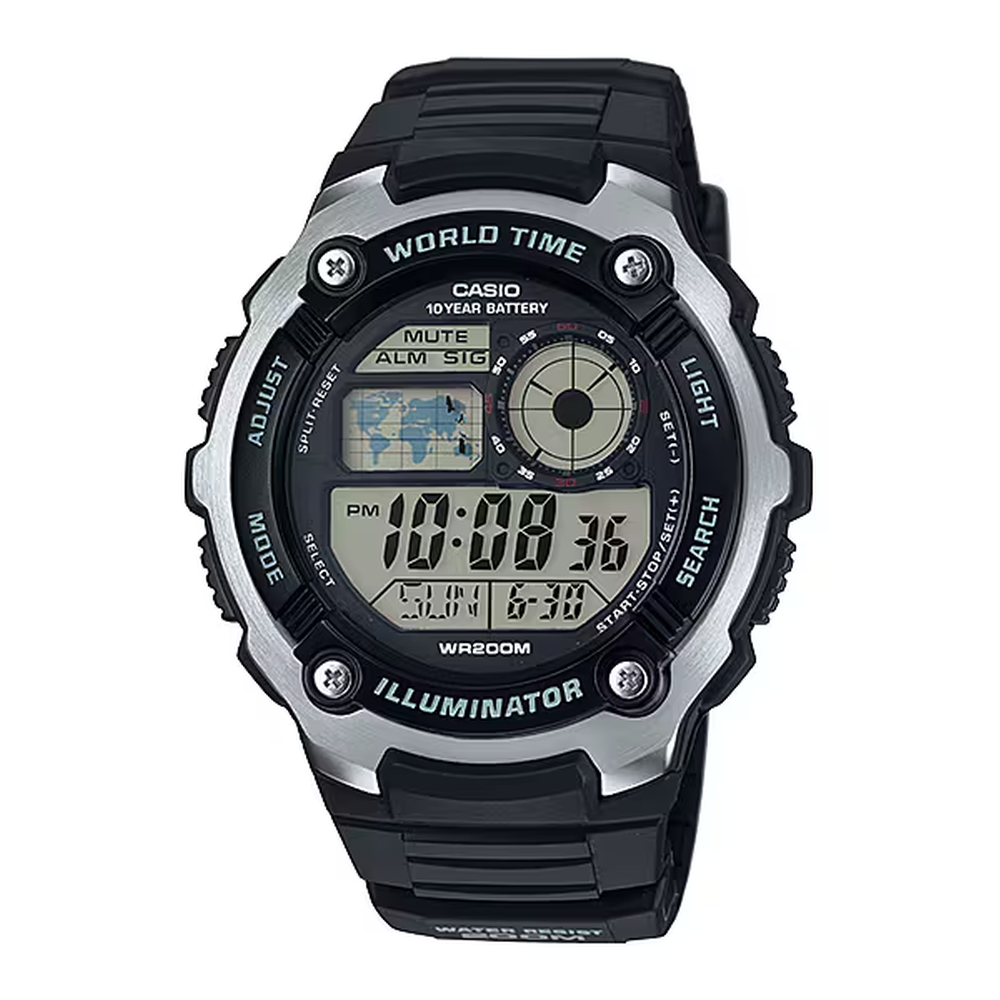 Casio Digital Men Watch Silver Case, Black Dial , Black Resin Band | AE-2100W-1AVDF