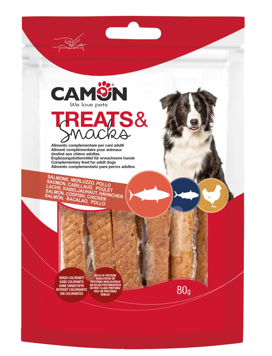 Camon Treats & Snacks Salmon Strips & Fishskin Dog Treats 80g | AE072
