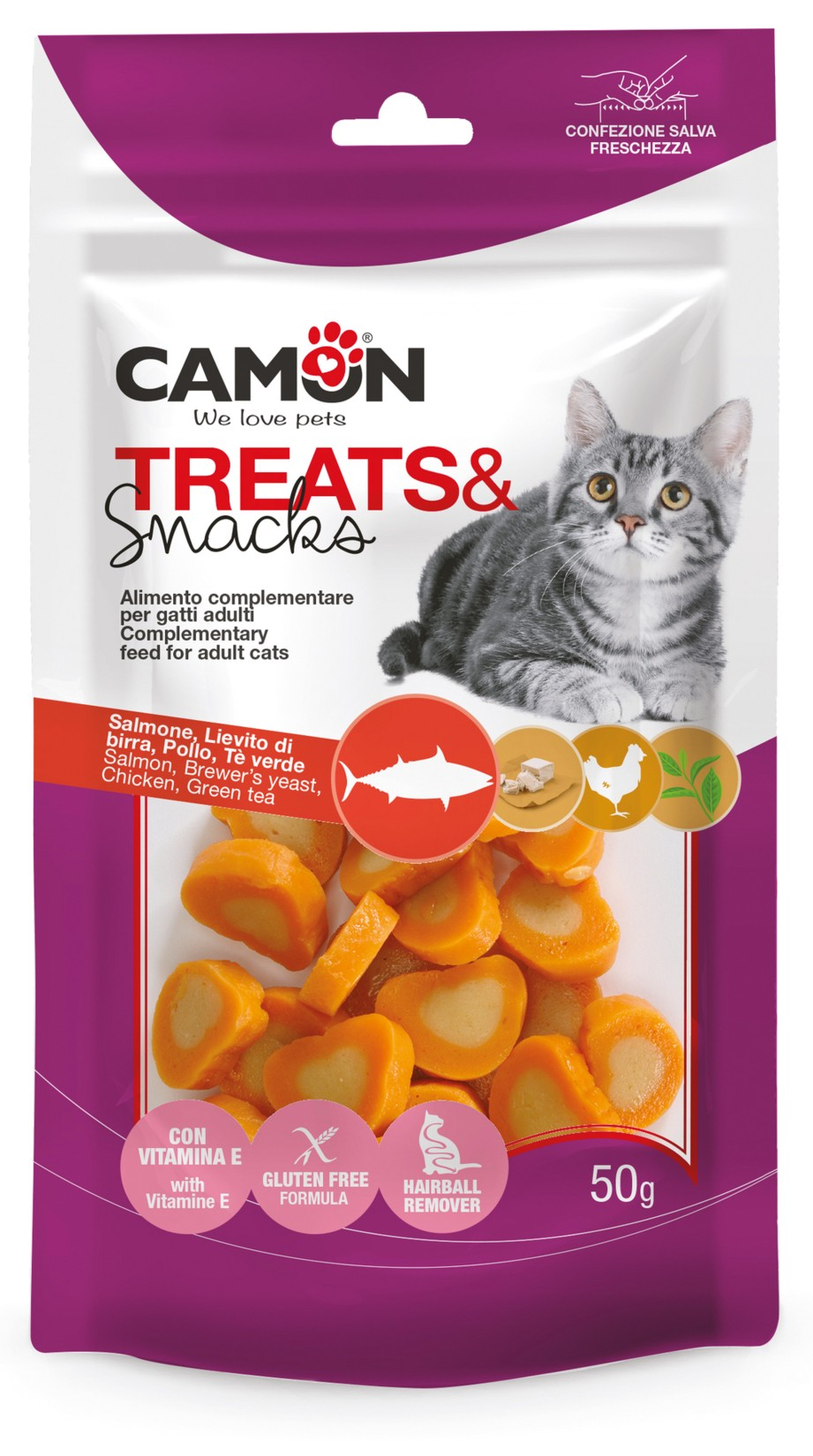 Camon Soft Salmon & Chicken Hearts Cat Treats 50g | AF203