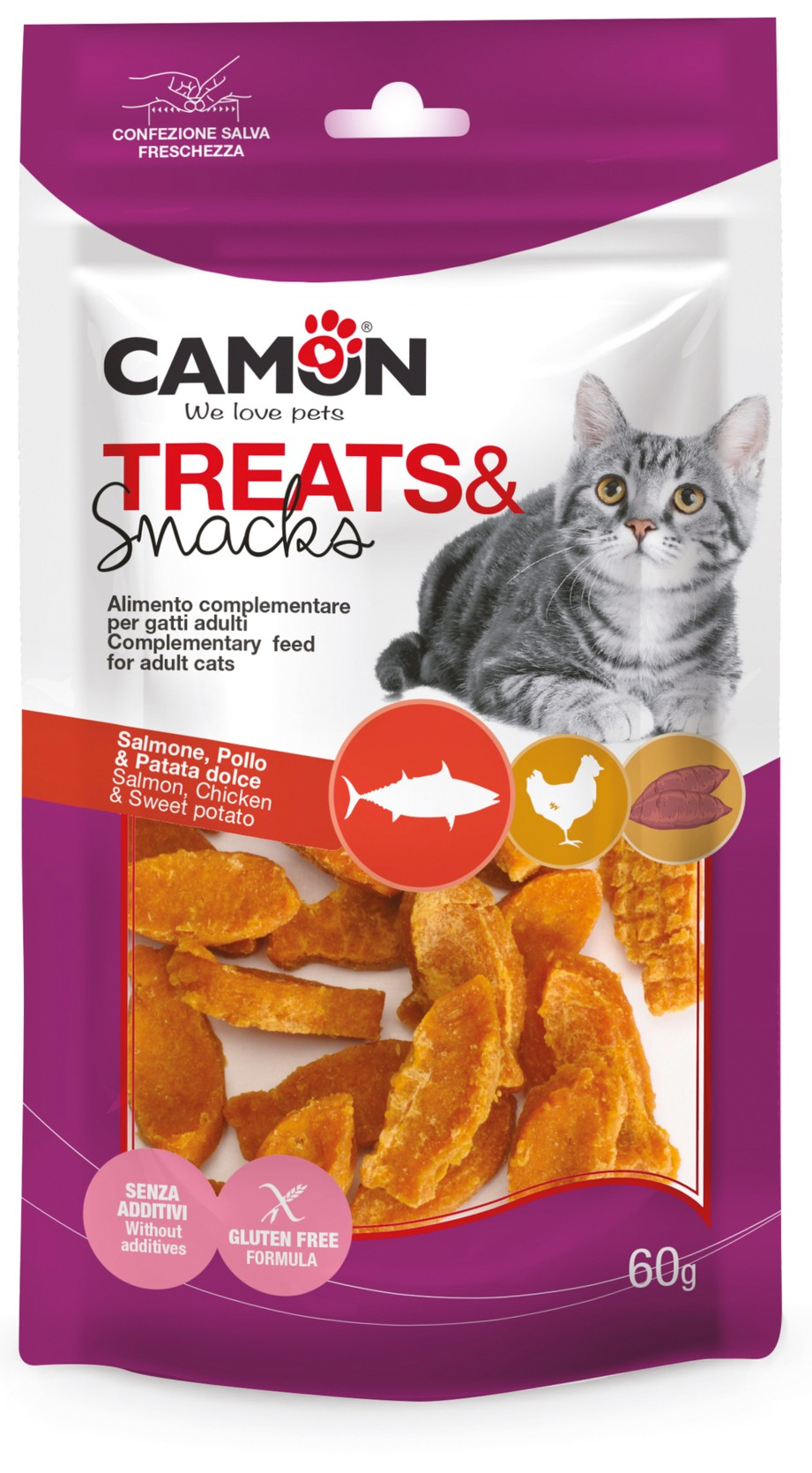 Camon Salmon, Chicken & Sweet Potato Fishes Cat Treats 60g | AF252