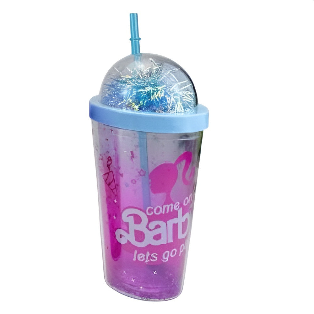 Kids Barbie Double Wall Glitter Tumbler Cup with Straw & Dome Lid – Blue | AL6620-13A