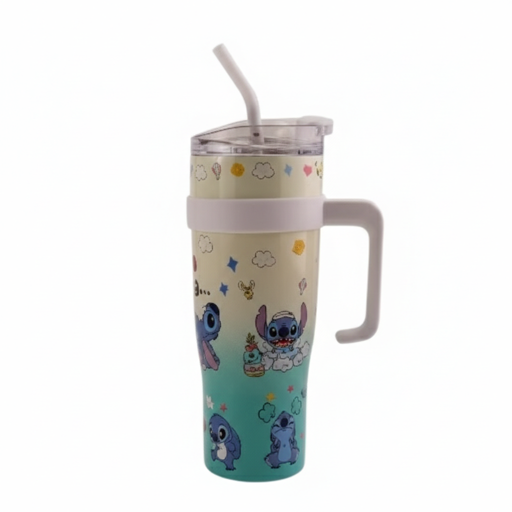 Kids Stitch Handle Tumbler Cup with Straw & Lid – Blue & Cream | AL6620-20D