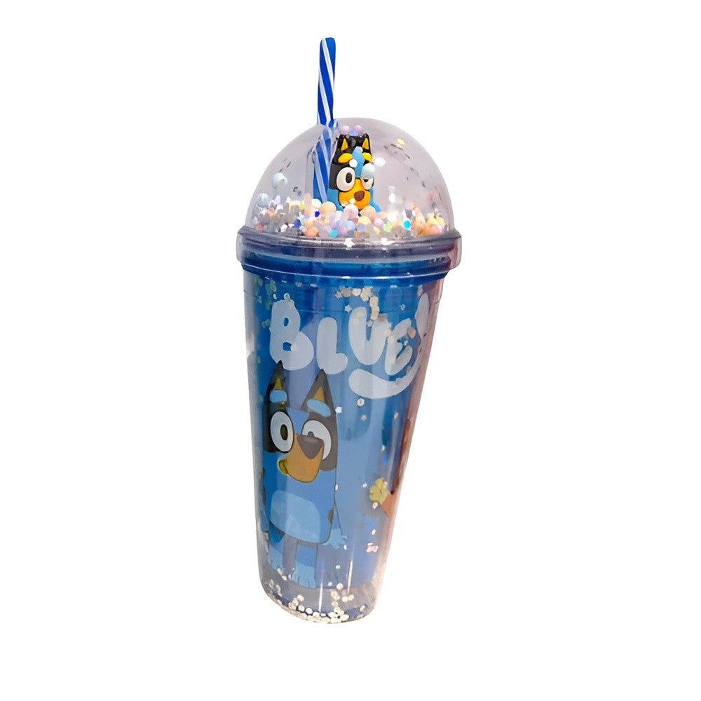 Kids Cartoon Dog Double Wall Glitter Tumbler Cup with Straw & Dome Lid – Blue | AL6620-31B