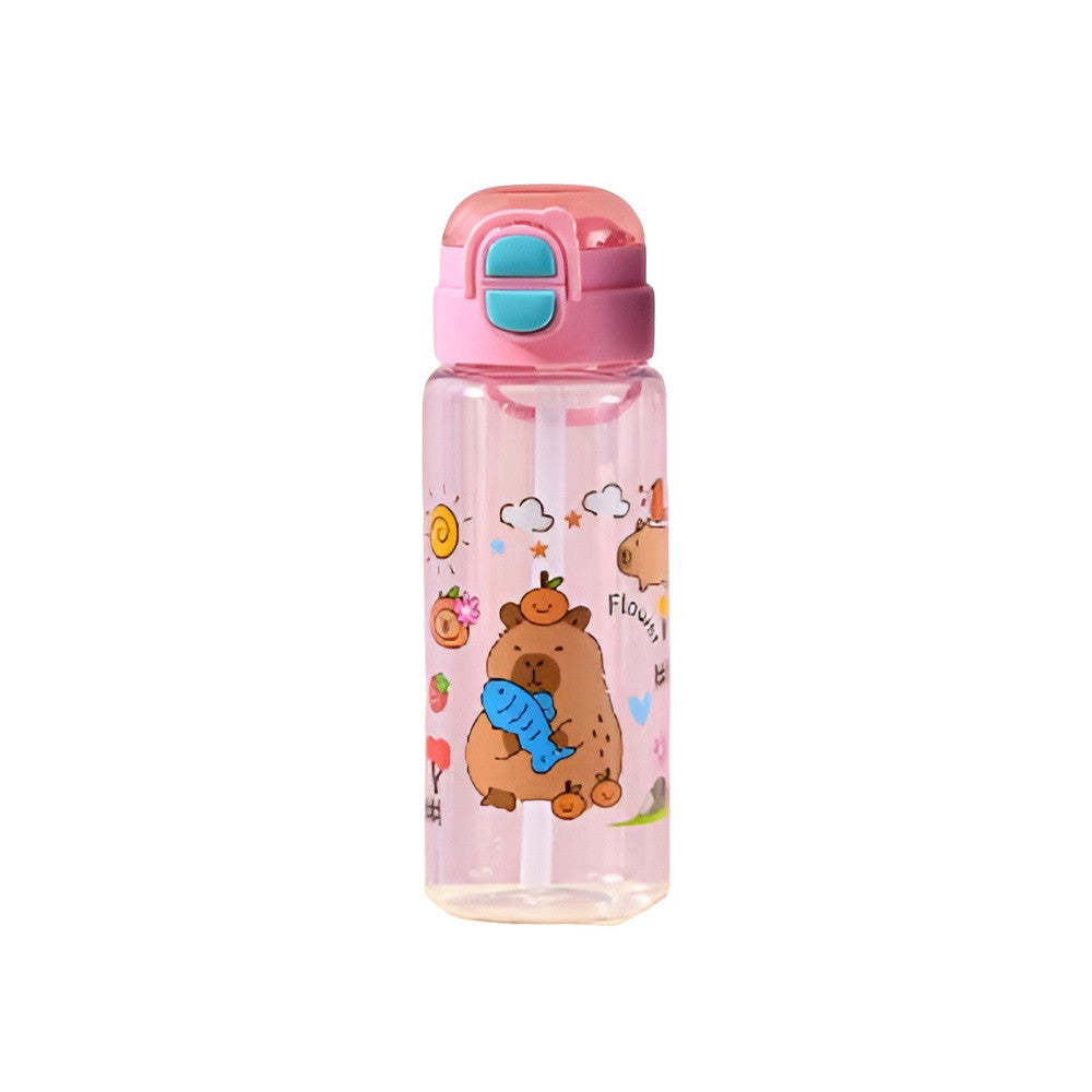 Kids Cartoon Bear Water Bottle with Straw & Flip Lid – Pink | AL6620-3P