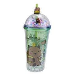 Capybara "Good Luck" Aesthetic Reusable Water Bottle – Green Pastel Shaker Cup | AL6620-4G