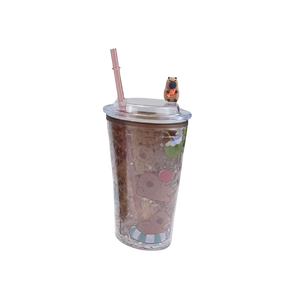 Cute Bear Heart Theme Double Wall Glitter Tumbler Cup with Straw & Lid | AL6620-6A