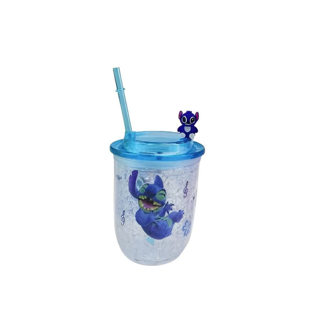 Kids Cartoon Stitch Plastic Tumbler with Straw Ice Drink Cup – Blue Lid | AL6620-7C