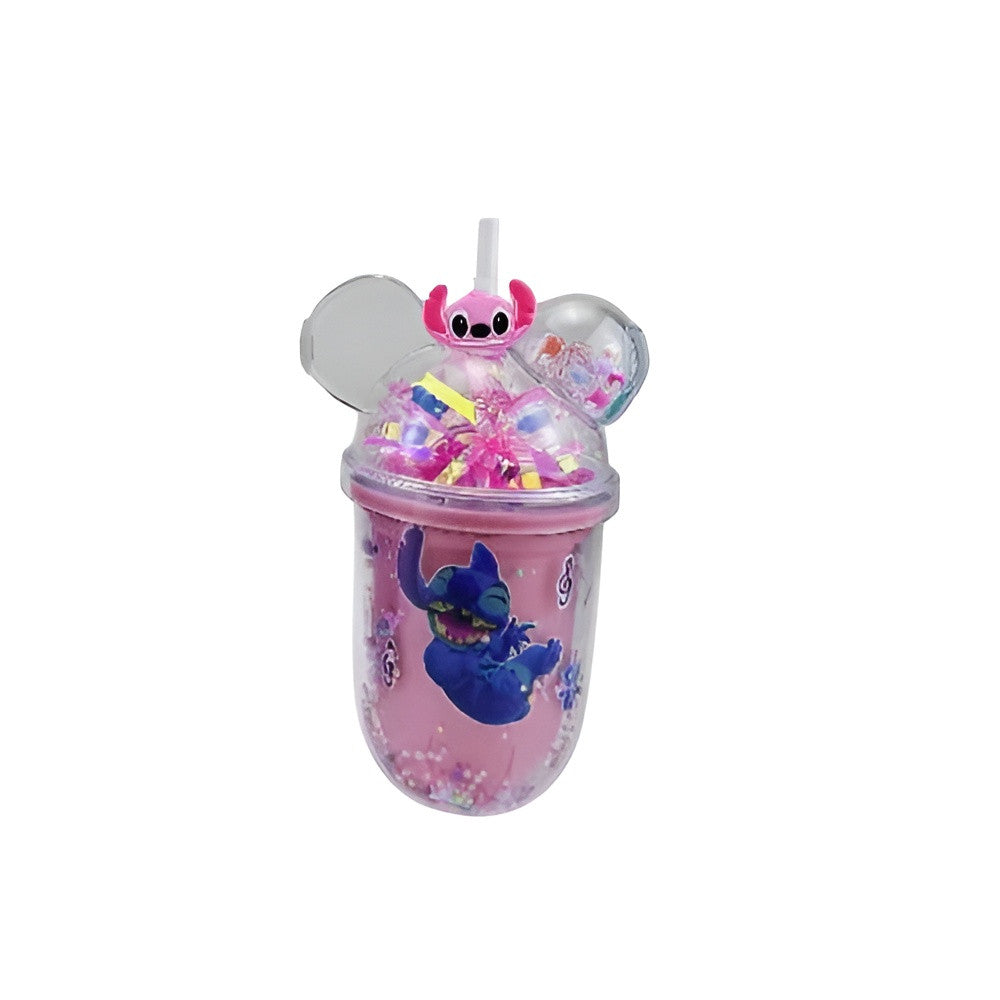 Kids Cartoon Stitch Plastic Tumbler with Dome Lid & Straw – Pink Beads Cup | AL6620-9B