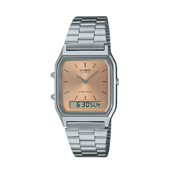 Casio Unisex Vintage Analog-Digital Watch - Salmon Pink / Silver | AQ-230A-4AMQYDF