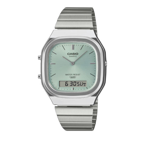 Casio Unisex Vintage Analog-Digital Watch - Green / Silver | AQ-240E-2ADF