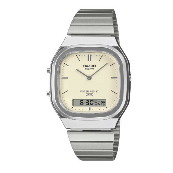 Casio Unisex Vintage Analog-Digital Watch - Silver / White | AQ-240E-7A2DF