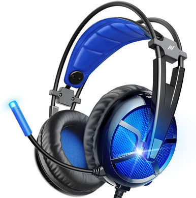 ABKONCORE Gaming Headset B581 with 7.1 Surround Sound, PS4 Headset with Noise-Cancelling Mic, On-Ear Volume&Mute Controls, Breathable Earcup, LED Light, USB Gaming Headphone for PS4 Console, PC, Laptop