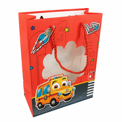 Red Kids Gift Bag with Ambulance Design and Clear Window - 17.5x25x8cm | C-1206-RD