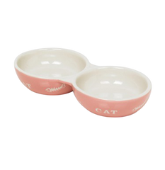 Nobby Cat Ceramic Double Bowl Pink/Beige 22 × 11.5 × 3.5cm | 73367
