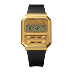 Casio Vintage Digital Unisex Watch Gold-Plated Case and Dial, Black Resin Band | A100WEFG-9ADF