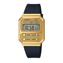 Casio Vintage Digital Unisex Watch Gold-Plated Case and Dial, Black Resin Band | A100WEFG-9ADF