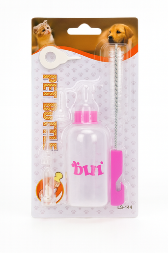 Pet Nursing Feeding Bottle with Brush - Pink | PET-FB-PNK01