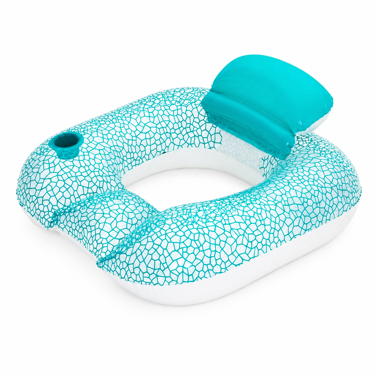 Inflatable Pool Lounge Chair with Backrest & Cup Holder - Blue & White | 43097