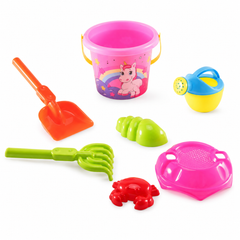 Unicorn Kids Beach and Sand Toy Set with Bucket, Watering Can and Molds - 7 Pieces | AZ-5522