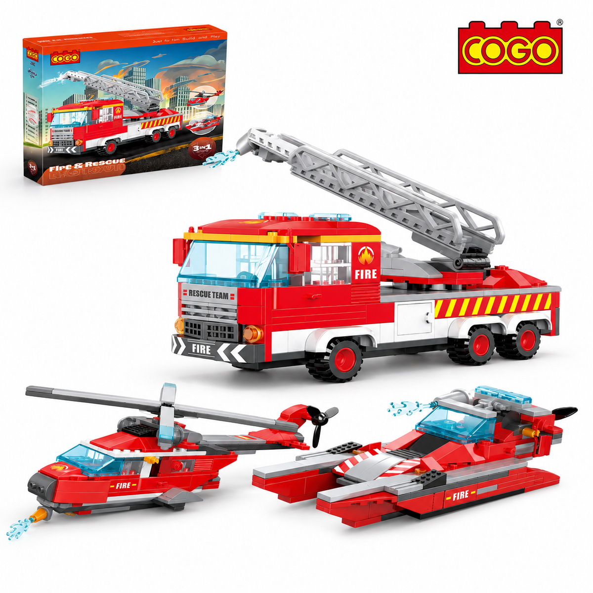 COGO - 3-in-1 Fire & Rescue Vehicle Building Block Set - 3086
