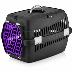 Cat Carrier Box Medium - Black With Purple Door | OM-BX-M-BK-PR