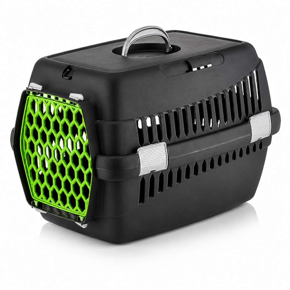 Cat Carrier Box Medium - Black With Green Door | OM-BX-M-BK-GR
