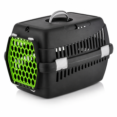 Cat Carrier Box Medium - Black With Green Door | OM-BX-M-BK-GR