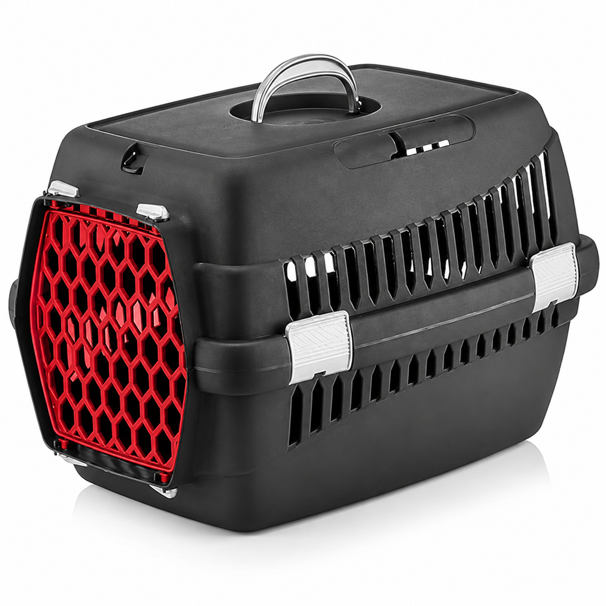 Cat Carrier Box Medium - Black With Red Door | OM-BX-M-BK-RD