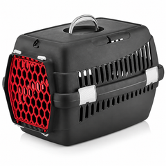 Cat Carrier Box Medium - Black With Red Door | OM-BX-M-BK-RD