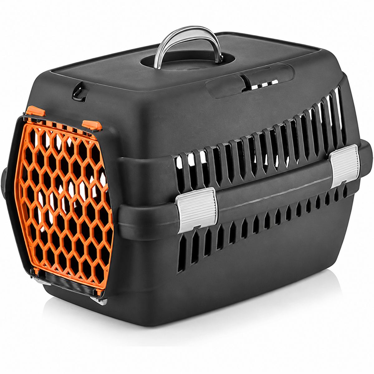 Cat Carrier Box Medium - Black With Orange Door | OM-BX-M-BK-OR
