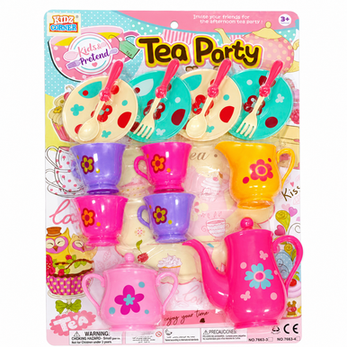 Tea Set with Plastic Pot, Cups, Plates & Accessories | 7633-3