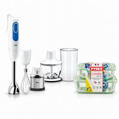 Braun MultiQuick 3 Hand Blender 4192-MQ3048WH + Free Pyrex Set of 2 Lunchbox Green 913S678 Bundle