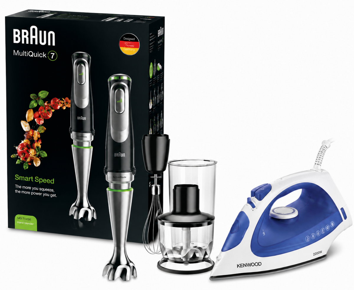 Braun MultiQuick 7 Hand Blender MQ7045X + Free Kenwood Steam Iron White/Blue STP01.000 Bundle