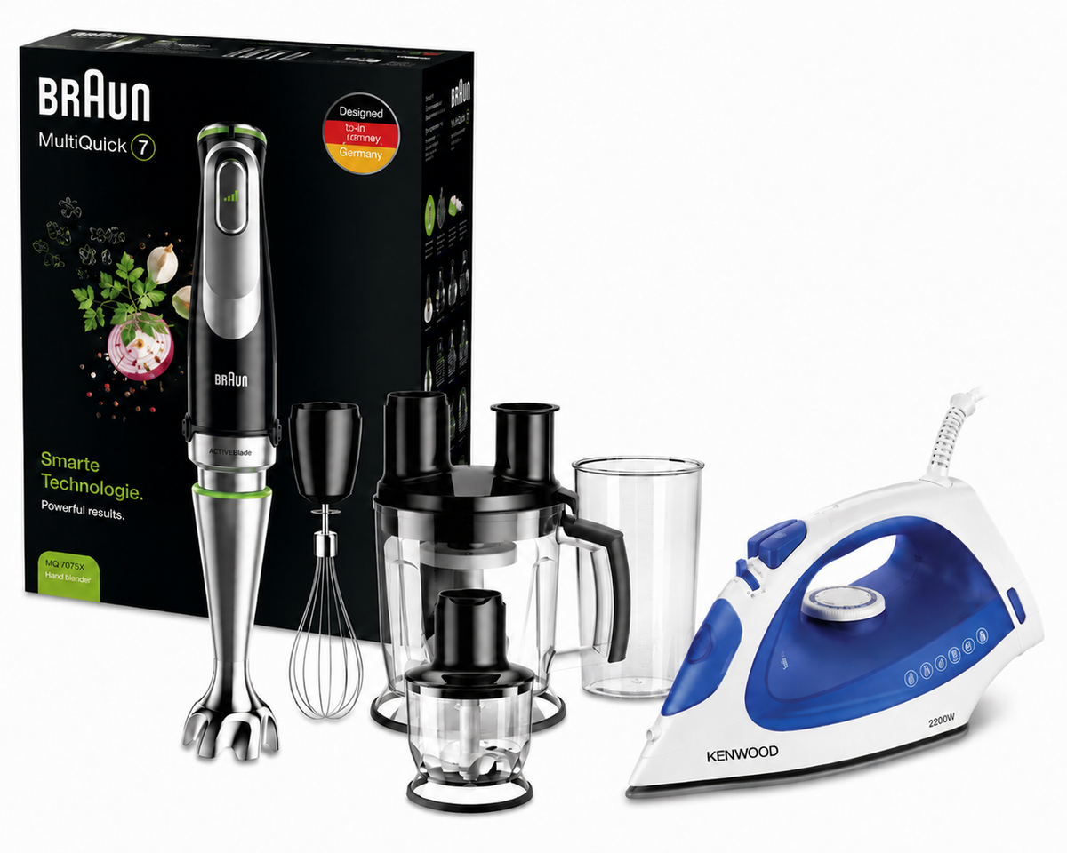 Braun MultiQuick 7 Hand Blender MQ7075X + Free Kenwood Steam Iron White/Blue STP01.000 Bundle