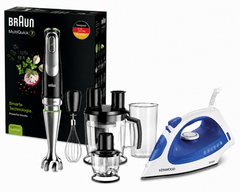 Braun MultiQuick 7 Hand Blender MQ7075X + Free Kenwood Steam Iron White/Blue STP01.000 Bundle