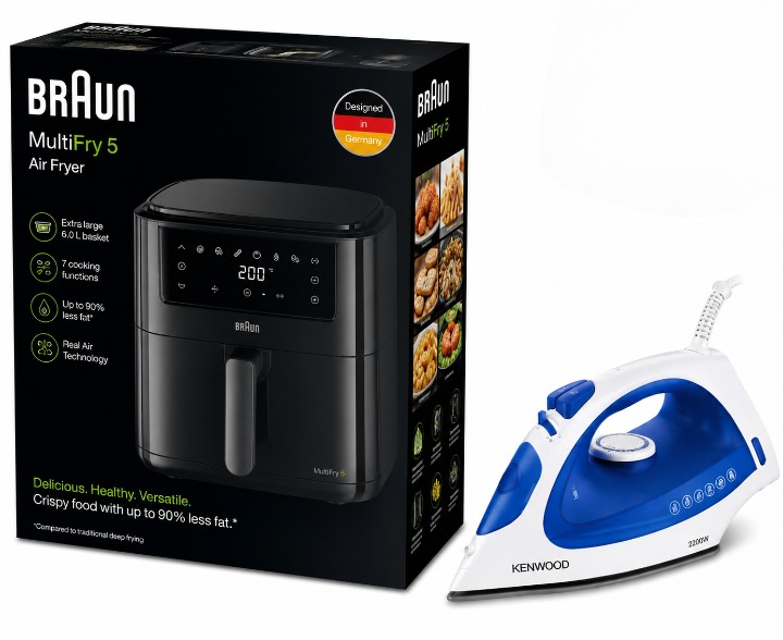 Braun MultiFry 5 Black Air Fryer HF 5030 + Free Kenwood Steam Iron White/Blue STP01.000 Bundle