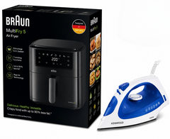 Braun MultiFry 5 Black Air Fryer HF 5030 + Free Kenwood Steam Iron White/Blue STP01.000 Bundle