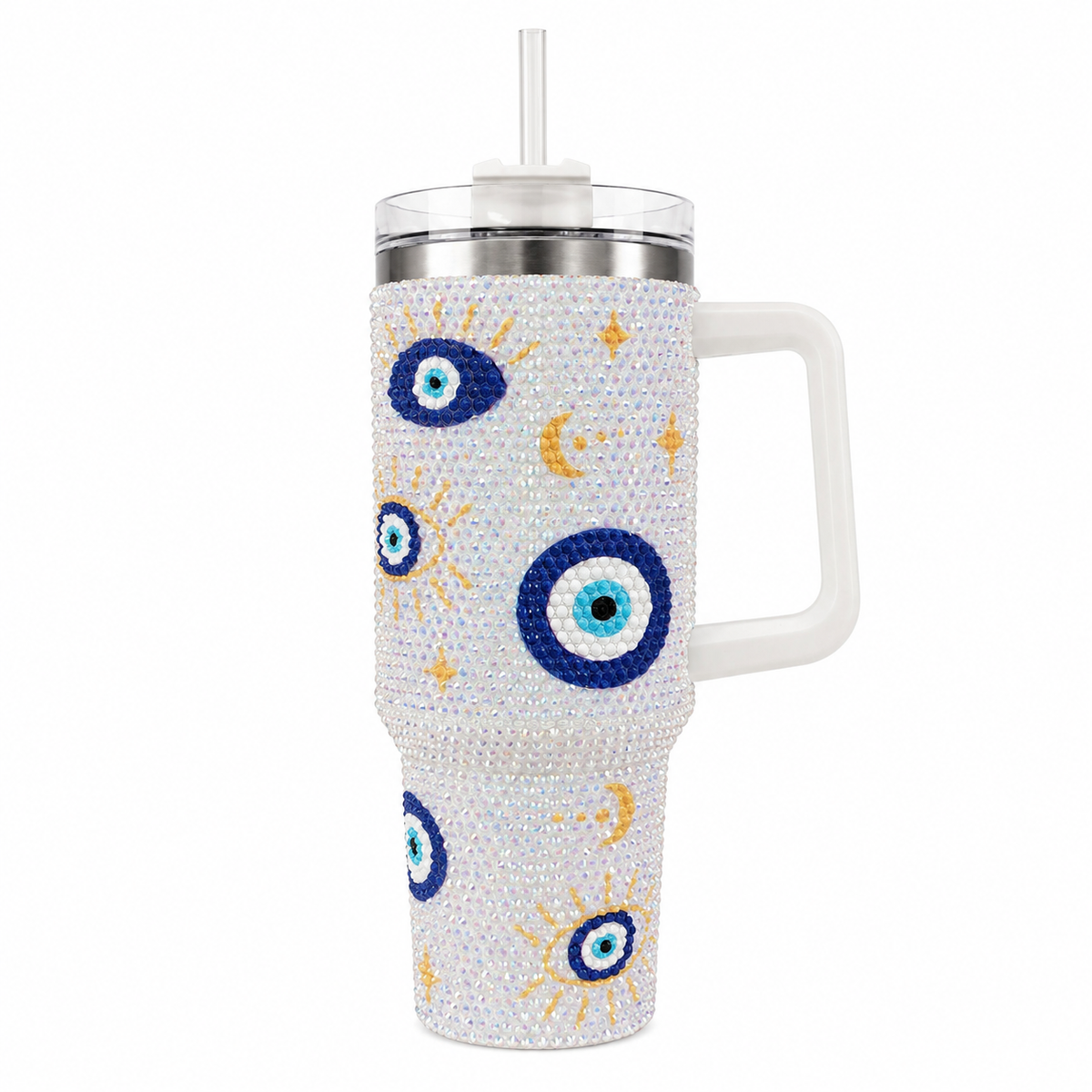 Rhinestone Evil Eye Stainless Steel Double Wall Vacuum Insulated Tumbler 1200ml - White | C4084-WH