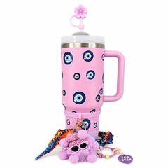 Eye Evil Stainless Steel Double Wall Vacuum Insulated Tumbler 1200ml With Plush Charm - Baby Purple | C4089-BPR