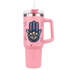 Hamsa Hand Stainless Steel Double Wall Vacuum Insulated Tumbler 1200ml - Baby Pink | C4075-PK