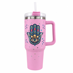 Hamsa Hand Stainless Steel Double Wall Vacuum Insulated Tumbler 1200ml - Baby Purple | C4075-BPR