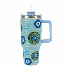 Rhinestone Evil Eye Stainless Steel Double Wall Vacuum Insulated Tumbler 1200ml - Baby Blue | C4084-BBL